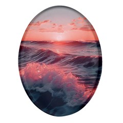 Ocean Waves Sunset Oval Glass Fridge Magnet (4 Pack) by uniart180623