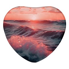 Ocean Waves Sunset Heart Glass Fridge Magnet (4 Pack) by uniart180623