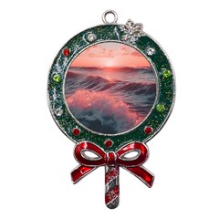 Ocean Waves Sunset Metal X mas Lollipop With Crystal Ornament by uniart180623