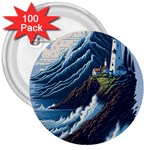 Lighthouse Sea Waves 3  Buttons (100 pack)  Front