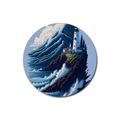 Lighthouse Sea Waves Rubber Round Coaster (4 Pack) by uniart180623