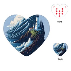 Lighthouse Sea Waves Playing Cards Single Design (heart) by uniart180623