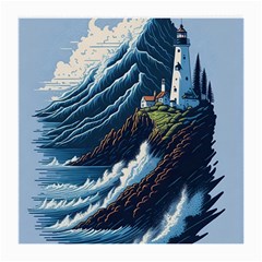 Lighthouse Sea Waves Medium Glasses Cloth (2 Sides) by uniart180623