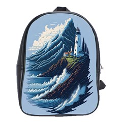 Lighthouse Sea Waves School Bag (large) by uniart180623