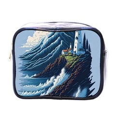 Lighthouse Sea Waves Mini Toiletries Bag (one Side) by uniart180623