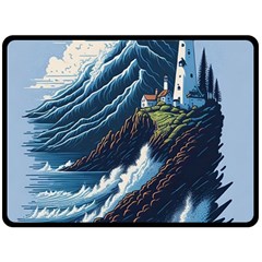 Lighthouse Sea Waves Fleece Blanket (large) by uniart180623