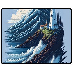 Lighthouse Sea Waves Fleece Blanket (medium) by uniart180623