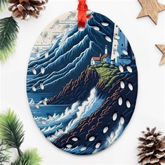 Lighthouse Sea Waves Oval Filigree Ornament (two Sides) by uniart180623