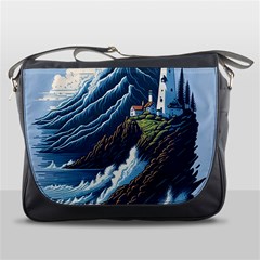 Lighthouse Sea Waves Messenger Bag by uniart180623