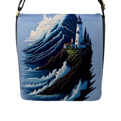 Lighthouse Sea Waves Flap Closure Messenger Bag (l) by uniart180623