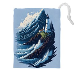 Lighthouse Sea Waves Drawstring Pouch (5xl) by uniart180623