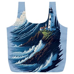 Lighthouse Sea Waves Full Print Recycle Bag (xxl) by uniart180623