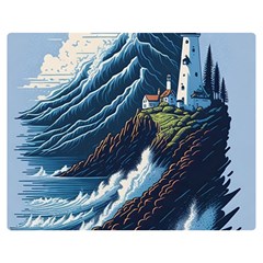 Lighthouse Sea Waves Premium Plush Fleece Blanket (medium) by uniart180623