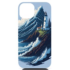 Lighthouse Sea Waves Iphone 14 Black Uv Print Case by uniart180623