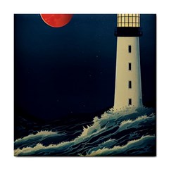 Lighthouse Lunar Eclipse Blood Moon Tile Coaster by uniart180623