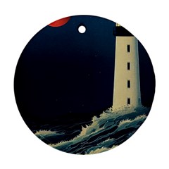 Lighthouse Lunar Eclipse Blood Moon Ornament (round) by uniart180623