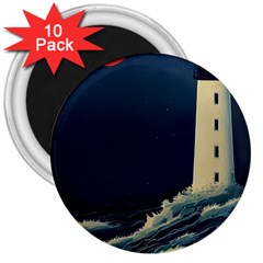 Lighthouse Lunar Eclipse Blood Moon 3  Magnets (10 Pack)  by uniart180623