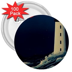 Lighthouse Lunar Eclipse Blood Moon 3  Buttons (100 Pack)  by uniart180623