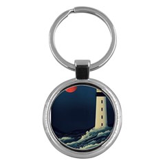 Lighthouse Lunar Eclipse Blood Moon Key Chain (round) by uniart180623