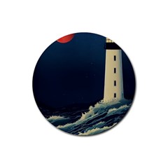 Lighthouse Lunar Eclipse Blood Moon Rubber Coaster (round) by uniart180623