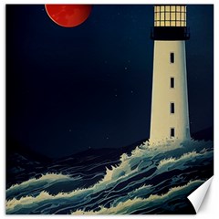 Lighthouse Lunar Eclipse Blood Moon Canvas 12  X 12  by uniart180623