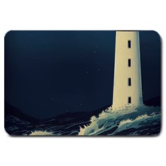 Lighthouse Lunar Eclipse Blood Moon Large Doormat by uniart180623