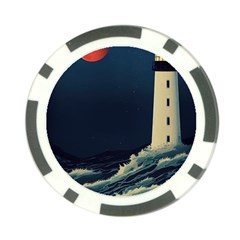 Lighthouse Lunar Eclipse Blood Moon Poker Chip Card Guard by uniart180623