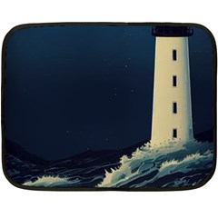 Lighthouse Lunar Eclipse Blood Moon Fleece Blanket (mini) by uniart180623