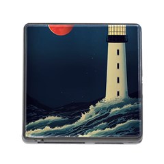 Lighthouse Lunar Eclipse Blood Moon Memory Card Reader (square 5 Slot) by uniart180623