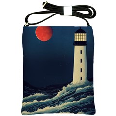 Lighthouse Lunar Eclipse Blood Moon Shoulder Sling Bag by uniart180623