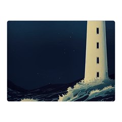 Lighthouse Lunar Eclipse Blood Moon Two Sides Premium Plush Fleece Blanket (mini) by uniart180623