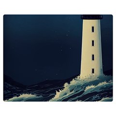 Lighthouse Lunar Eclipse Blood Moon Two Sides Premium Plush Fleece Blanket (medium) by uniart180623