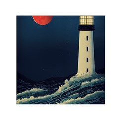 Lighthouse Lunar Eclipse Blood Moon Square Satin Scarf (30  X 30 ) by uniart180623