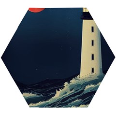 Lighthouse Lunar Eclipse Blood Moon Wooden Puzzle Hexagon by uniart180623