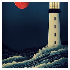 Lighthouse Lunar Eclipse Blood Moon Lightweight Scarf  by uniart180623