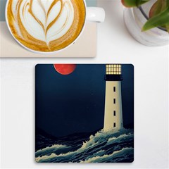 Lighthouse Lunar Eclipse Blood Moon Uv Print Square Tile Coaster  by uniart180623