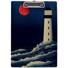 Lighthouse Lunar Eclipse Blood Moon A4 Acrylic Clipboard by uniart180623