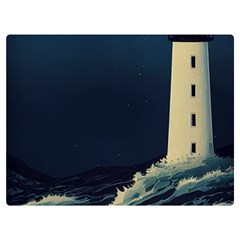 Lighthouse Lunar Eclipse Blood Moon Two Sides Premium Plush Fleece Blanket (extra Small) by uniart180623