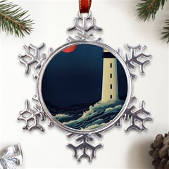 Lighthouse Lunar Eclipse Blood Moon Metal Large Snowflake Ornament by uniart180623