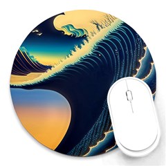 Japanese Japan Waves Sea Ocean Round Mousepad by uniart180623