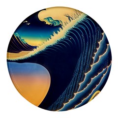 Japanese Japan Waves Sea Ocean Round Glass Fridge Magnet (4 Pack)