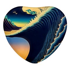 Japanese Japan Waves Sea Ocean Heart Glass Fridge Magnet (4 Pack)