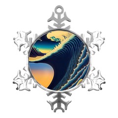 Japanese Japan Waves Sea Ocean Metal Small Snowflake Ornament by uniart180623