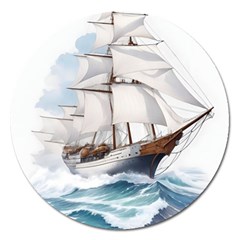 Ship Sail Sea Waves Magnet 5  (round) by uniart180623