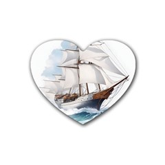 Ship Sail Sea Waves Rubber Coaster (heart) by uniart180623