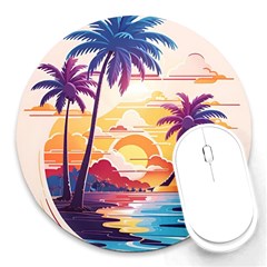 Nature Tropical Palm Trees Sunset Round Mousepad by uniart180623