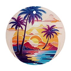 Nature Tropical Palm Trees Sunset Ornament (round) by uniart180623