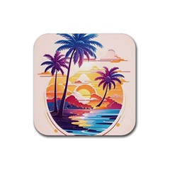 Nature Tropical Palm Trees Sunset Rubber Coaster (square) by uniart180623