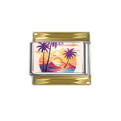 Nature Tropical Palm Trees Sunset Gold Trim Italian Charm (9mm) by uniart180623