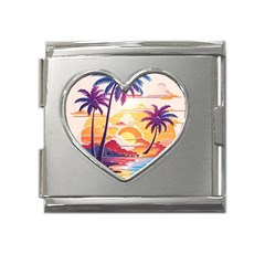 Nature Tropical Palm Trees Sunset Mega Link Heart Italian Charm (18mm) by uniart180623